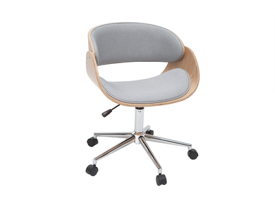 Silla de escritorio tejido gris claro y madera clara con ruedas BENT