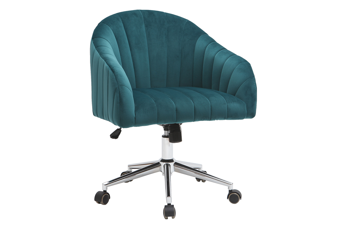 Silla de escritorio terciopelo azul petrleo ROMI