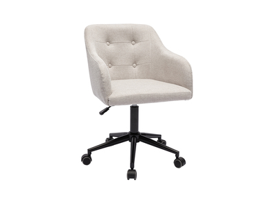 Silla de oficina acolchada con ruedas de tela de terciopelo texturizado beige y metal negro BALTIK