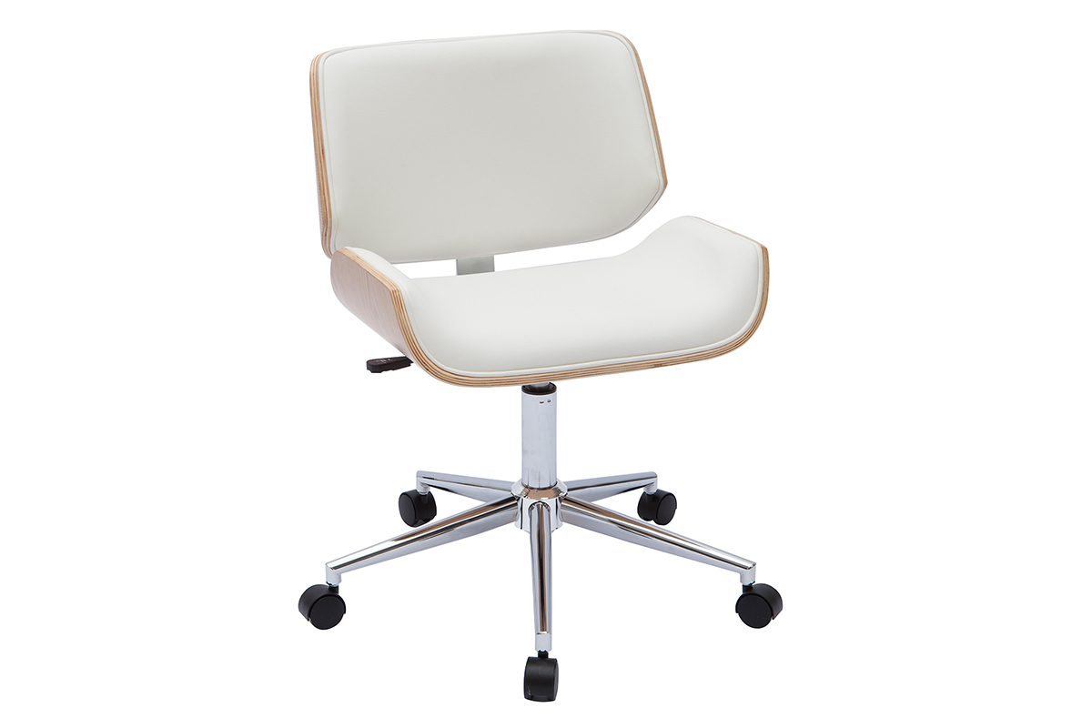 Silla de oficina blanca con madera clara RUBBENS