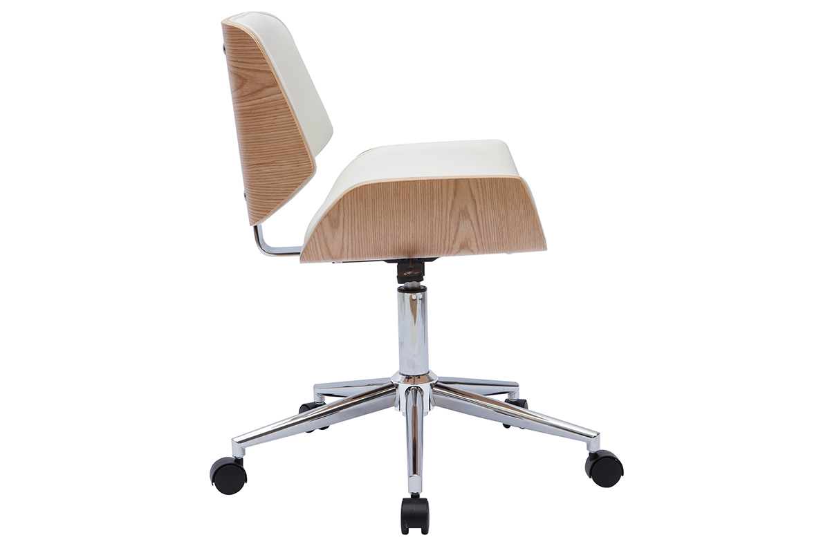 Silla de oficina blanca con madera clara RUBBENS