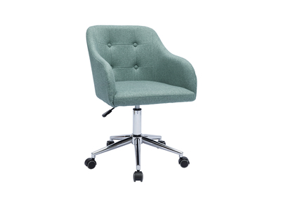 Silla de oficina capitoné con ruedas de tela efecto terciopelo texturizado verde gris y metal cromado BALTIK