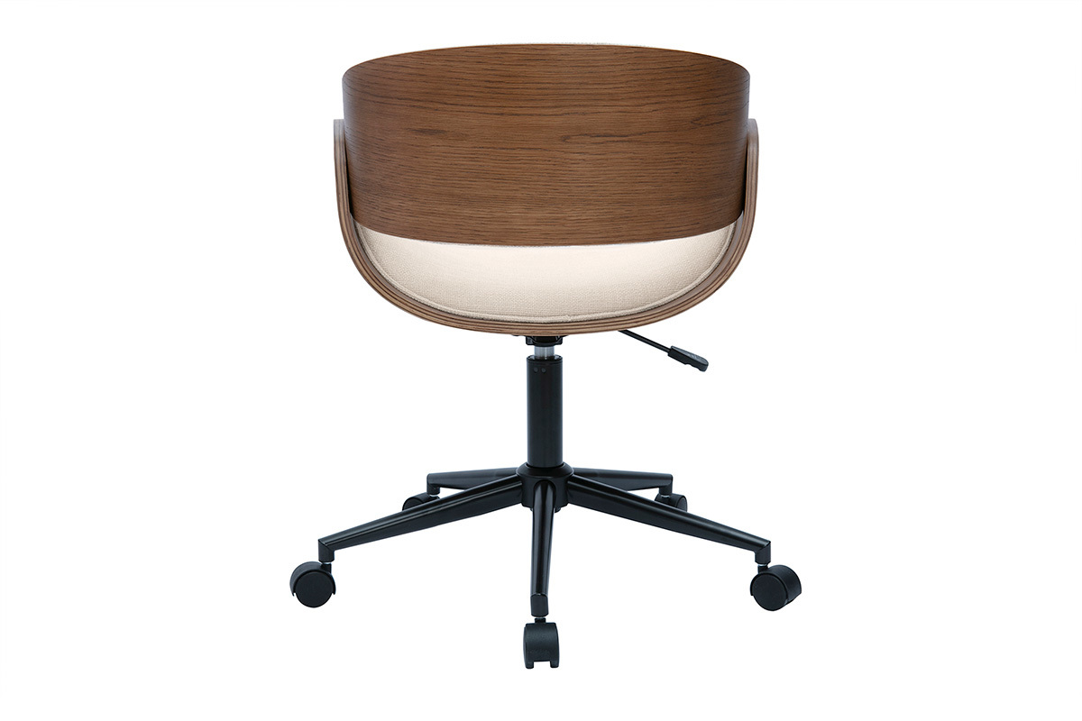 Silla de oficina con ruedas de diseño en madera oscura y tela de terciopelo beige BENT