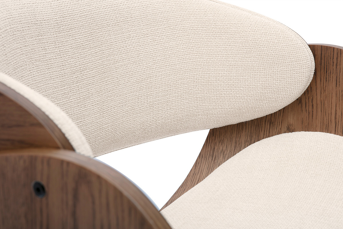 Silla de oficina con ruedas de diseño en madera oscura y tela de terciopelo beige BENT