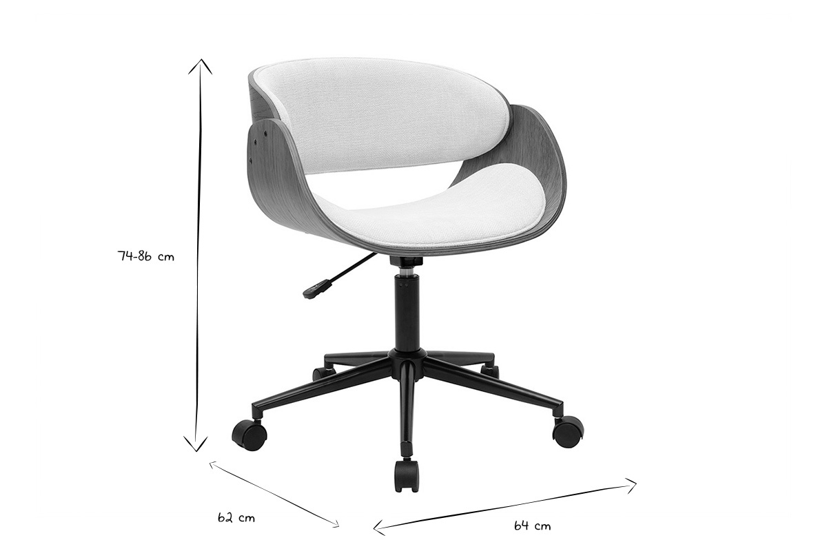 Silla de oficina con ruedas de diseño en madera oscura y tela de terciopelo beige BENT