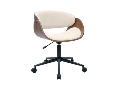 Silla de oficina con ruedas de diseño en madera oscura y tela de terciopelo beige BENT