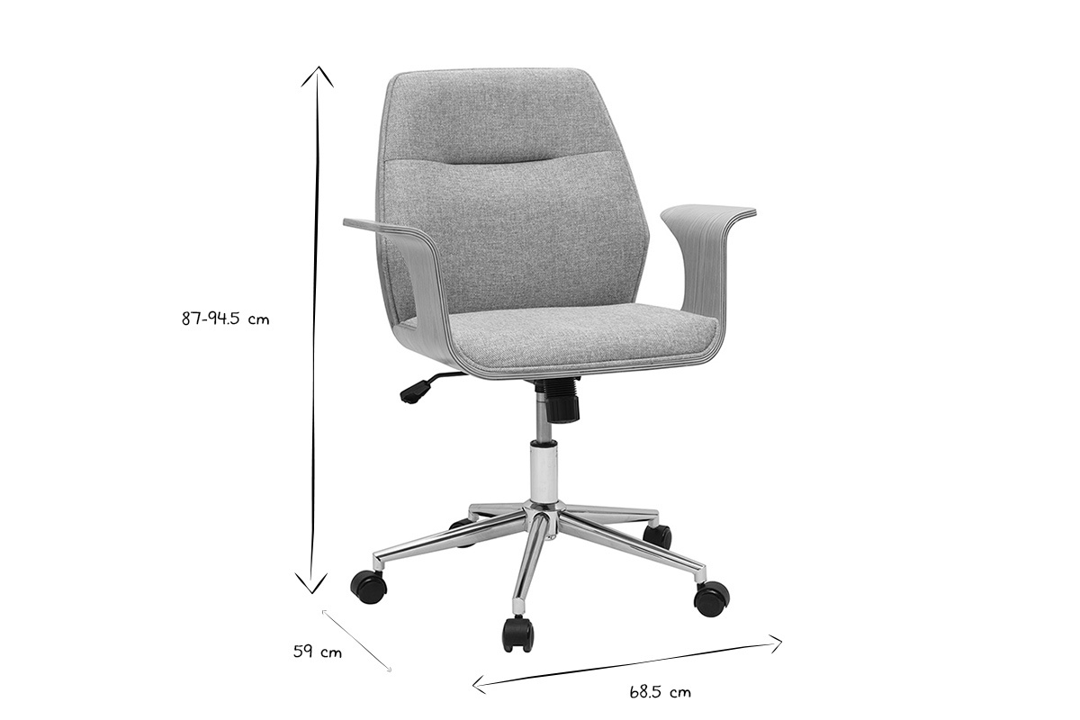 Silla de oficina de tela con dimensiones de 87-94,5 cm de altura, 68,5 cm de ancho, 59 cm de profundidad, negro y blanco.