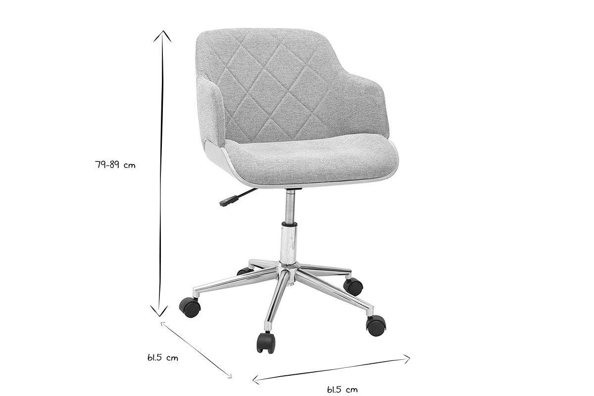 Dimensiones de la silla de oficina SANDRO en blanco y negro: 79-89 cm de altura, 61,5 cm de ancho.