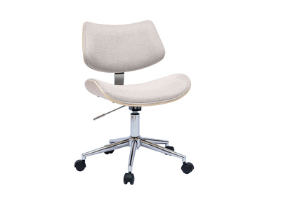 Silla de oficina con ruedas de diseño en tela de terciopelo beige, madera de roble claro y metal MALMO