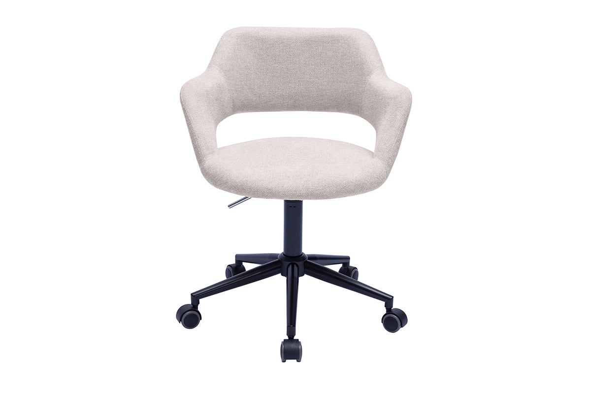 Silla de oficina con ruedas de diseo en tela de terciopelo beige y metal negro JESSY