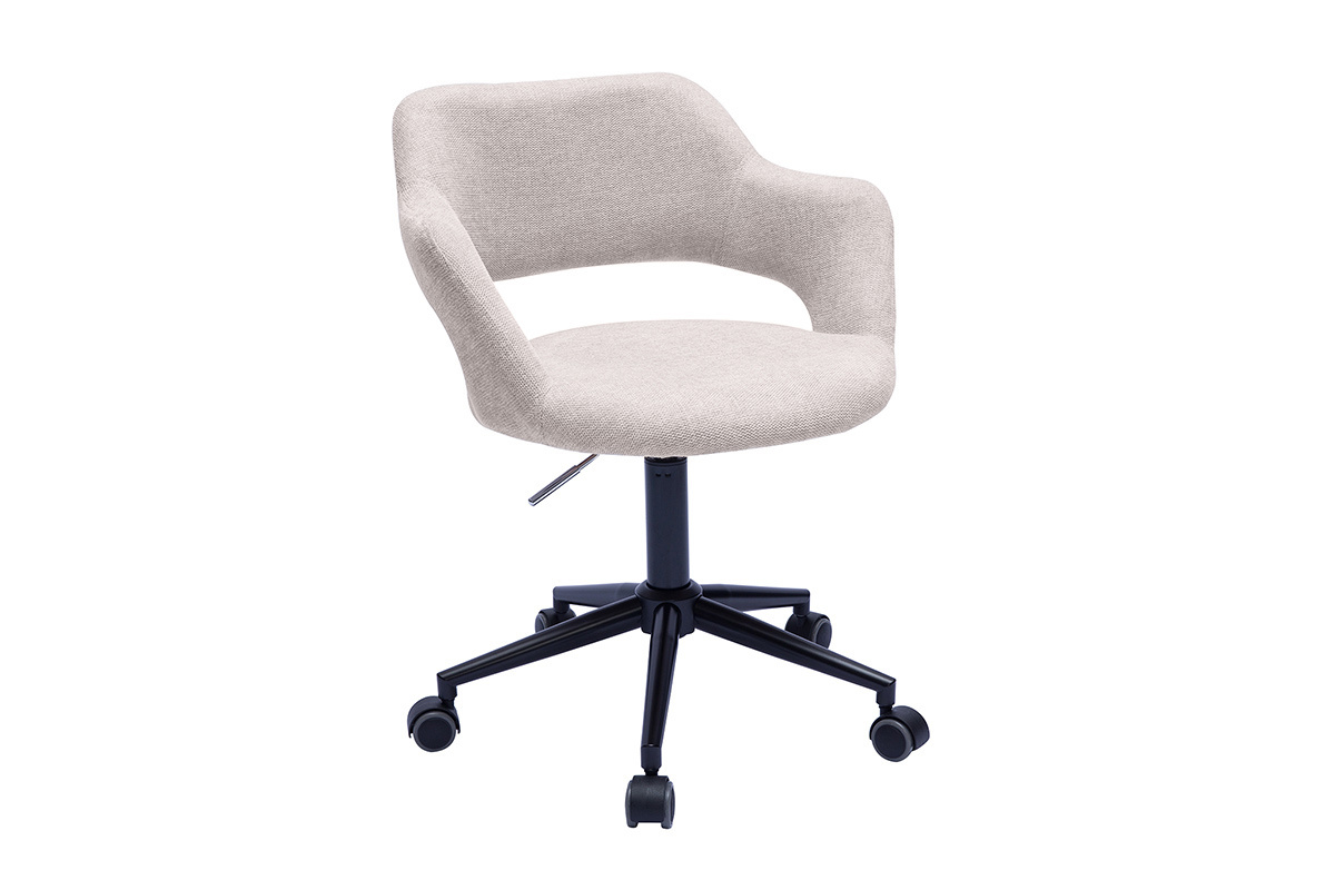 Silla de oficina con ruedas de diseo en tela de terciopelo beige y metal negro JESSY