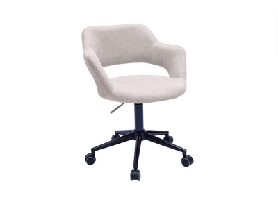 Silla de oficina con ruedas de diseño en tela de terciopelo beige y metal negro JESSY