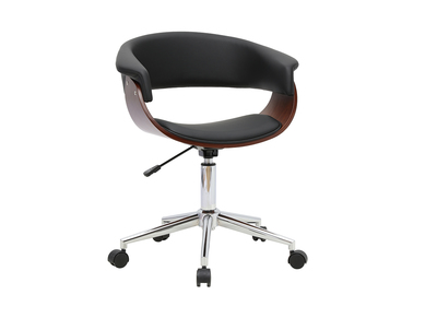 Silla de oficina con ruedas de dise&ntilde;o negra, madera oscura y acero cromado OKTAV