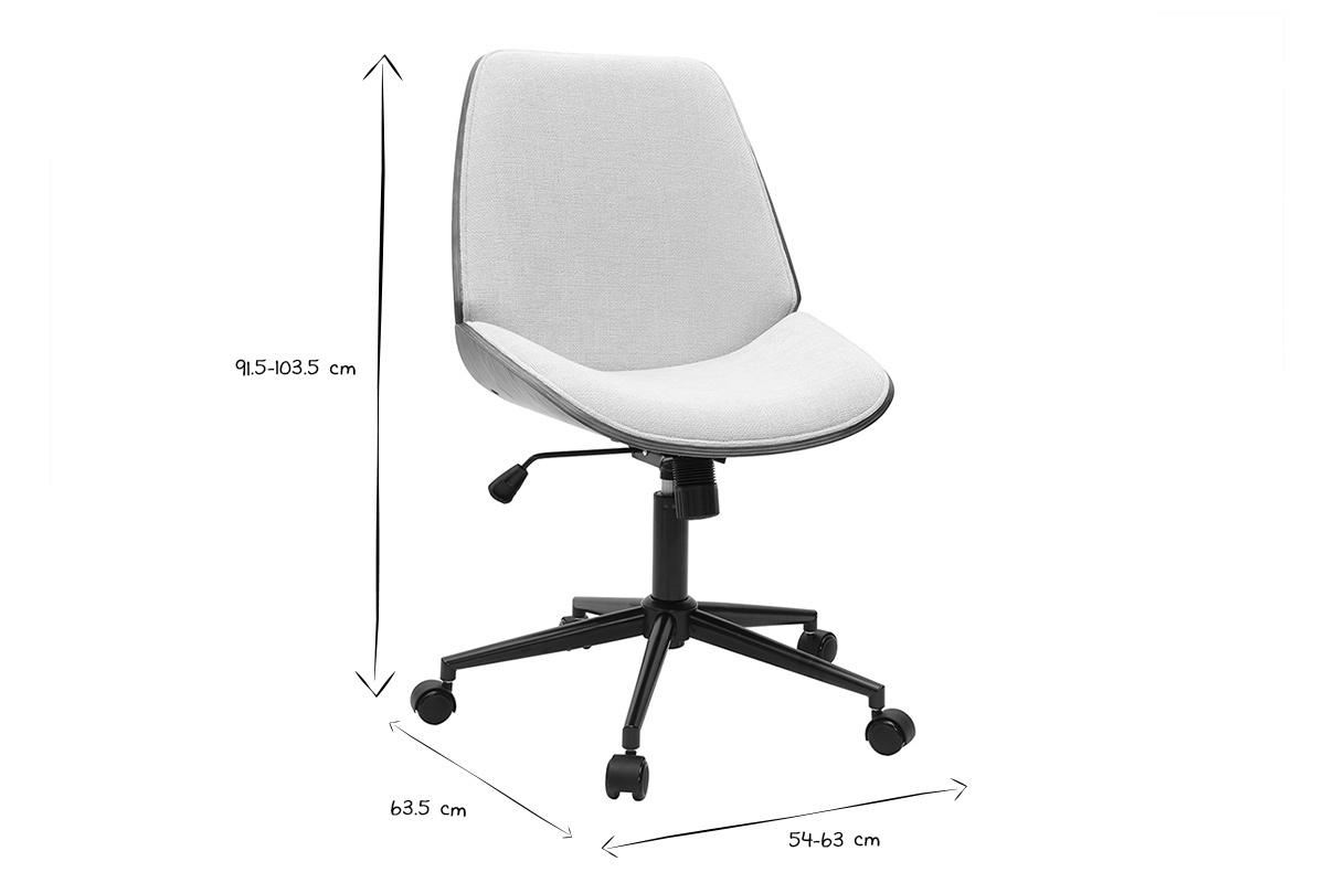 Silla de oficina con ruedas de madera y tela de terciopelo texturizado beige DOUGLAS