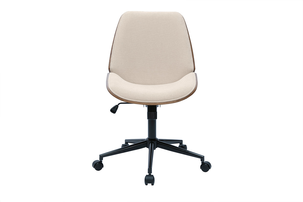 Silla de oficina con ruedas de madera y tela de terciopelo texturizado beige DOUGLAS