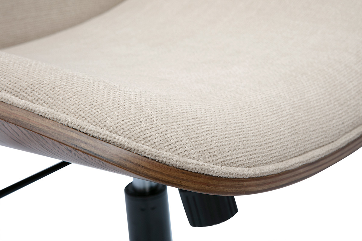Silla de oficina con ruedas de madera y tela de terciopelo texturizado beige DOUGLAS