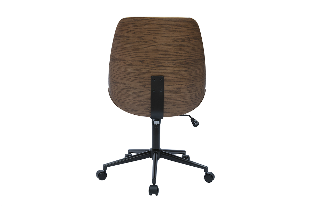 Silla de oficina con ruedas de madera y tela de terciopelo texturizado beige DOUGLAS