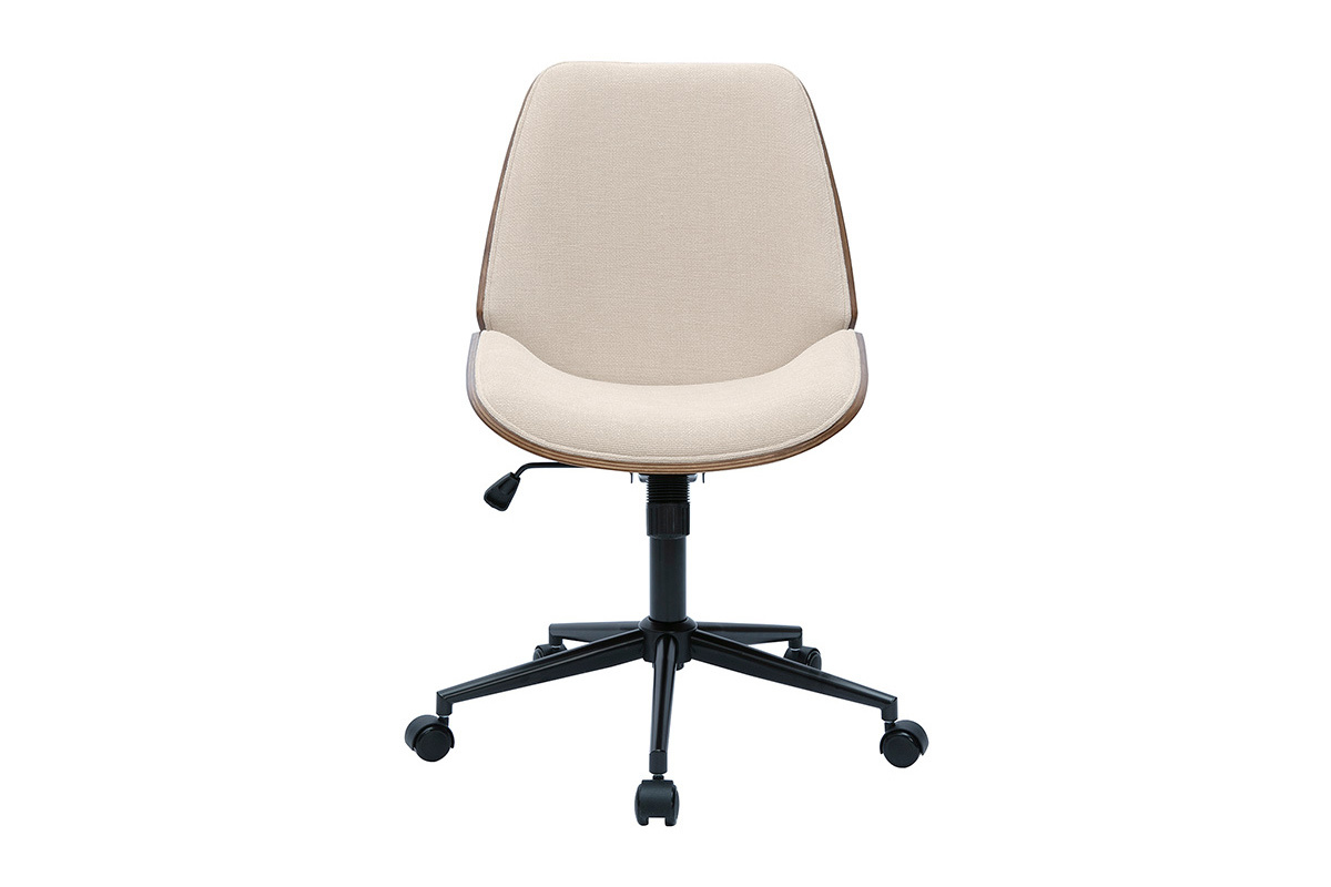 Silla de oficina con ruedas de madera y tela de terciopelo texturizado beige DOUGLAS