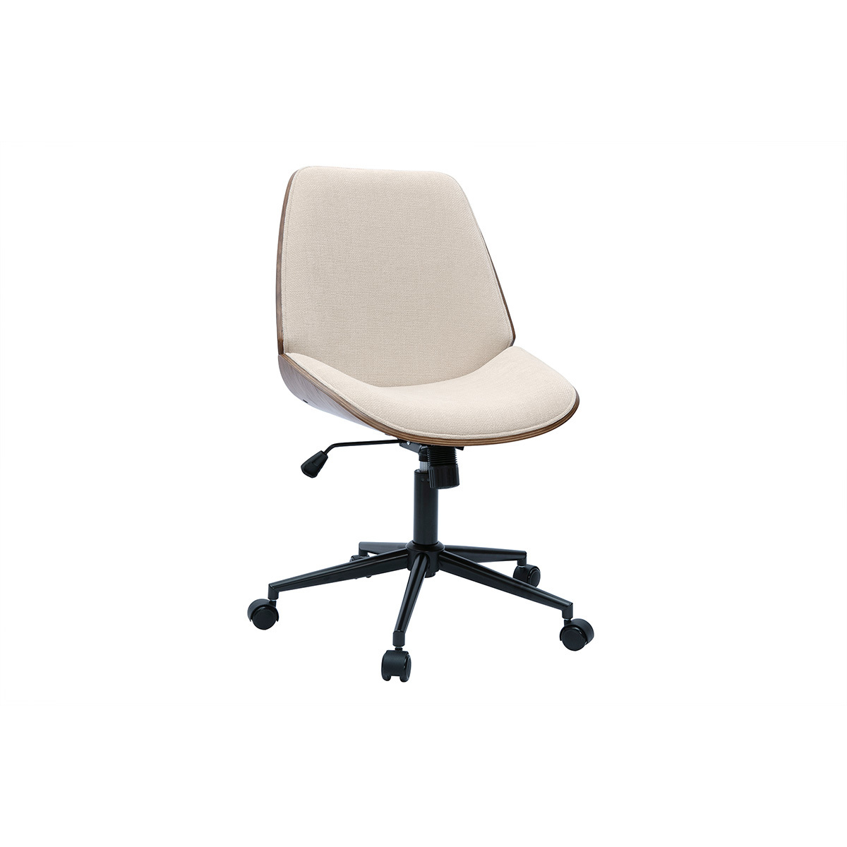 Silla de oficina con ruedas de madera y tela de terciopelo texturizado beige DOUGLAS