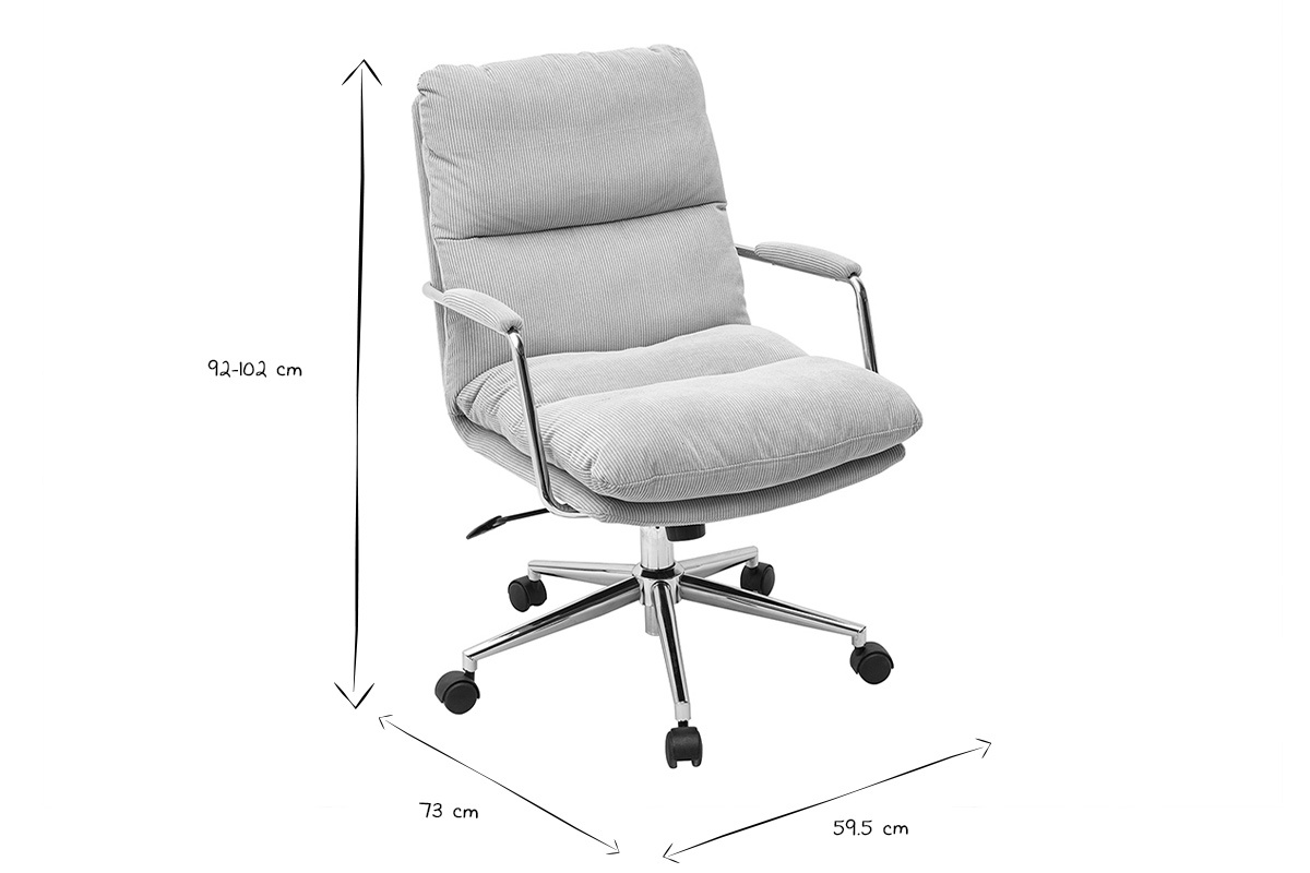 Silla de oficina con ruedas de tela de terciopelo acanalado topo y metal cromado MIRABEAU