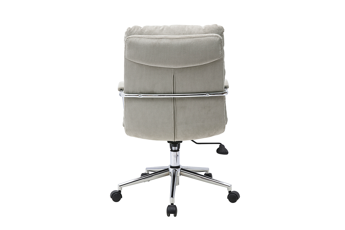 Silla de oficina MIRABEAU, terciopelo acanalado topo, vista trasera sobre base met�lica cromada y ruedas