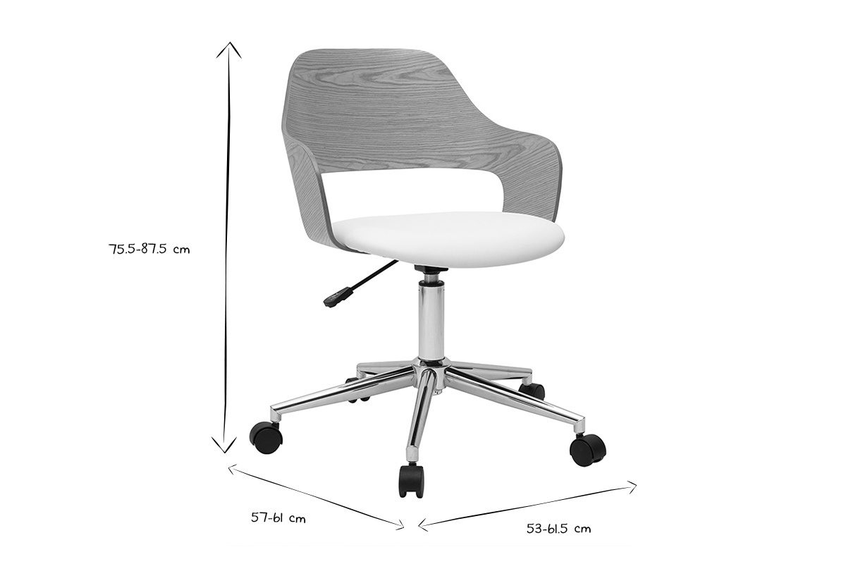 Dimensiones de la silla de oficina con ruedas JANET en blanco y negro