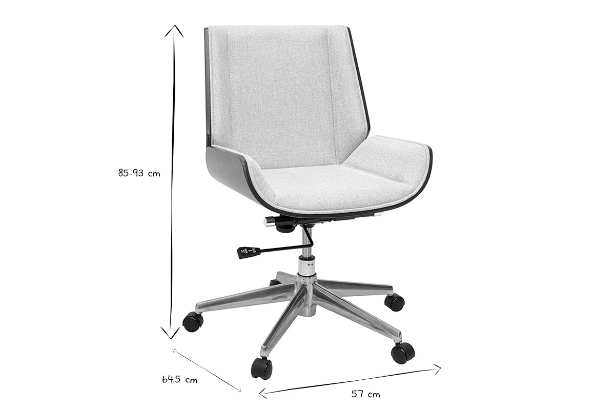 Silla de oficina de dise�o con dimensiones 85-93 cm de alto, 64.5 cm de profundidad, 57 cm de ancho, en negro y blanco.