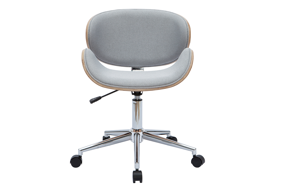 Silla de oficina con ruedas dise�o en tela gris claro, madera clara y acero cromado WALNUT