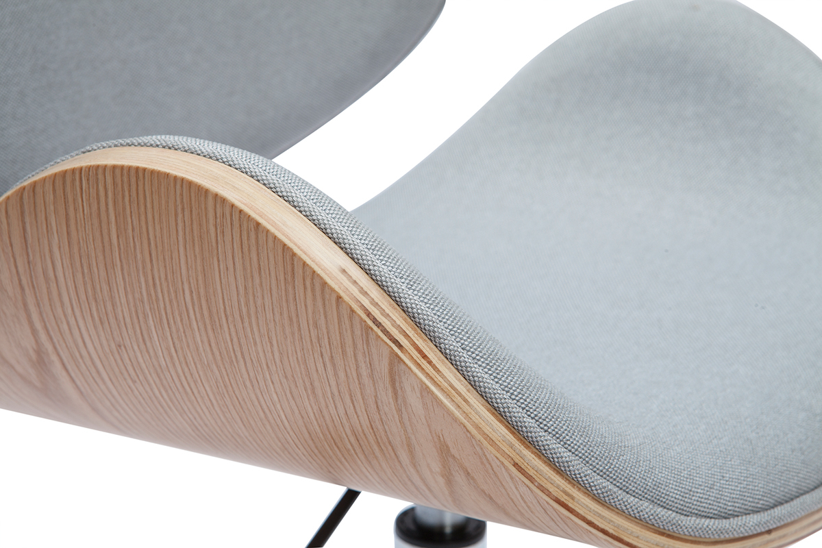 Silla de oficina con ruedas dise�o en tela gris claro, madera clara y acero cromado WALNUT