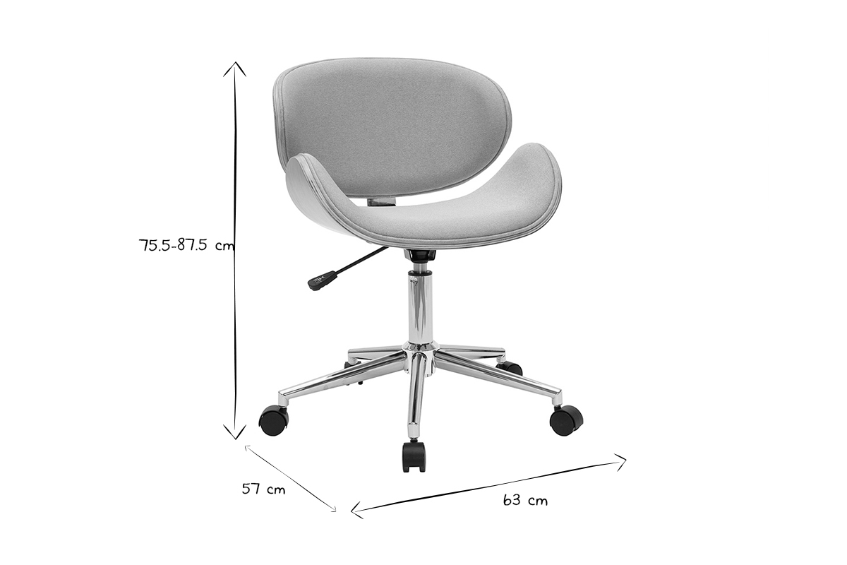 Silla de oficina con ruedas dise�o en tela gris claro, madera clara y acero cromado WALNUT