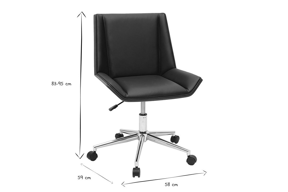 Dimensiones del sill�n de oficina de dise�o negro, 83-95x58x59 cm, vista frontal.