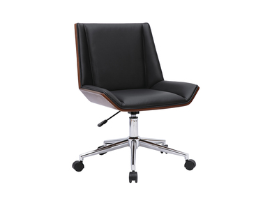 Silla de oficina con ruedas dise&ntilde;o negro, madera oscura y acero cromado MELKIOR