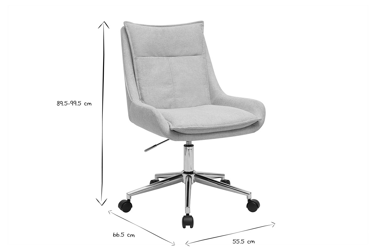 Silla de oficina con ruedas en tejido de terciopelo texturizado beige y metal cromado BLAISE