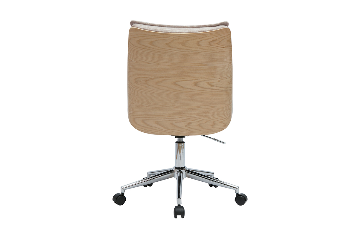 Silla de oficina con ruedas en tejido de terciopelo texturizado beige y metal cromado BLAISE