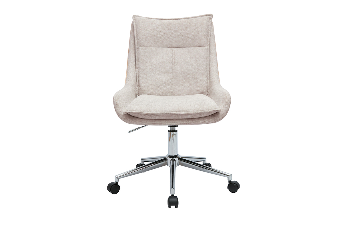 Silla de oficina con ruedas en tejido de terciopelo texturizado beige y metal cromado BLAISE