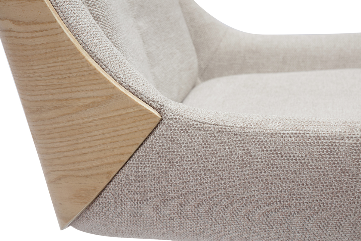 Silla de oficina con ruedas en tejido de terciopelo texturizado beige y metal cromado BLAISE