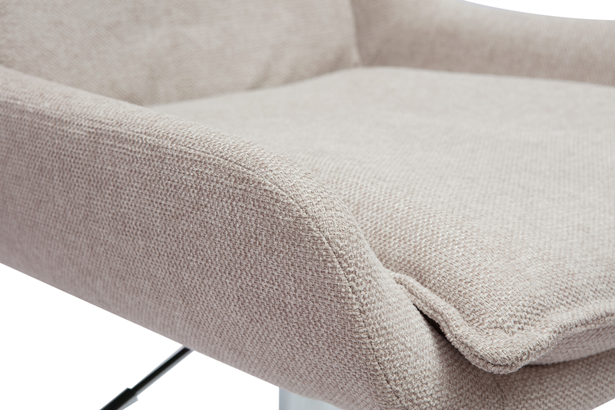 Silla de oficina con ruedas en tejido de terciopelo texturizado beige y metal cromado BLAISE