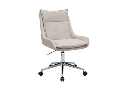 Silla de oficina con ruedas en tejido de terciopelo texturizado beige y metal cromado BLAISE