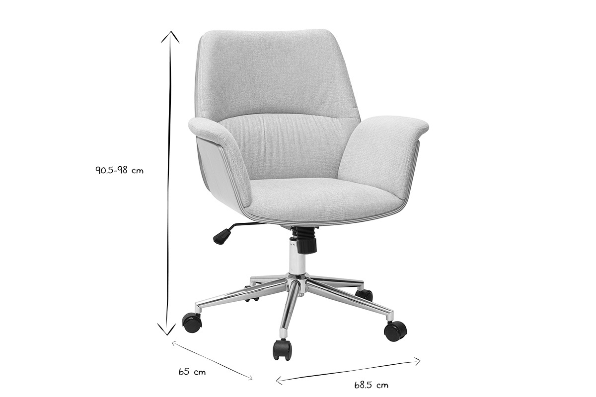 Silla de oficina HELIOS con dimensiones 90,5-98 cm de altura, 68,5 cm de anchura, 65 cm de profundidad en negro y blanco.