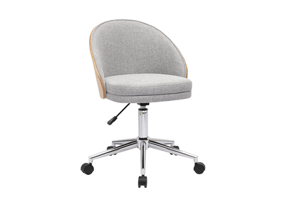 Silla de oficina con ruedas en tela efecto terciopelo texturizado gris, madera clara y metal cromado TUCSON