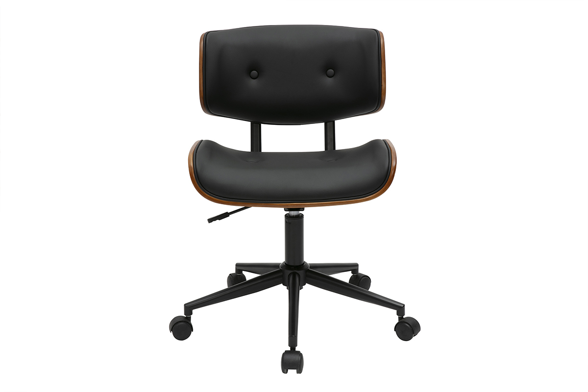 Silla de oficina con ruedas negra y madera oscura BASILE