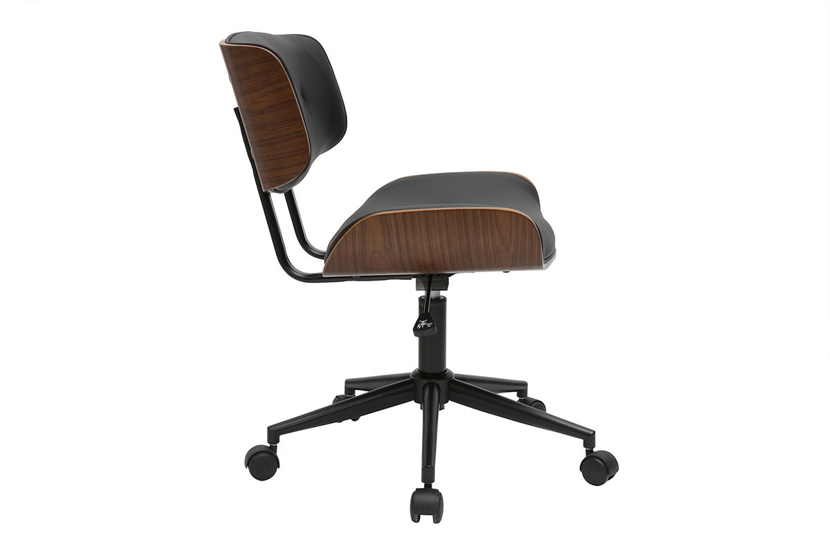 Silla de oficina con ruedas negra y madera oscura BASILE