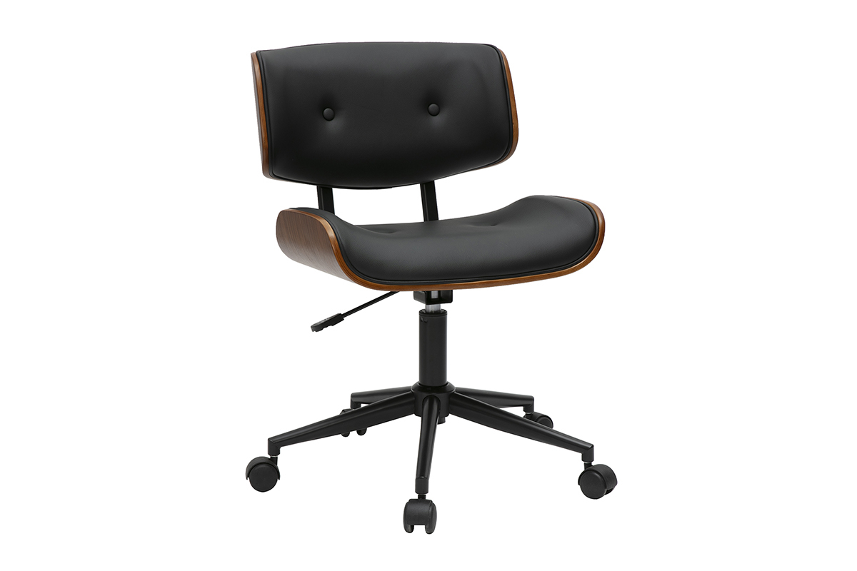 Silla de oficina con ruedas negra y madera oscura BASILE