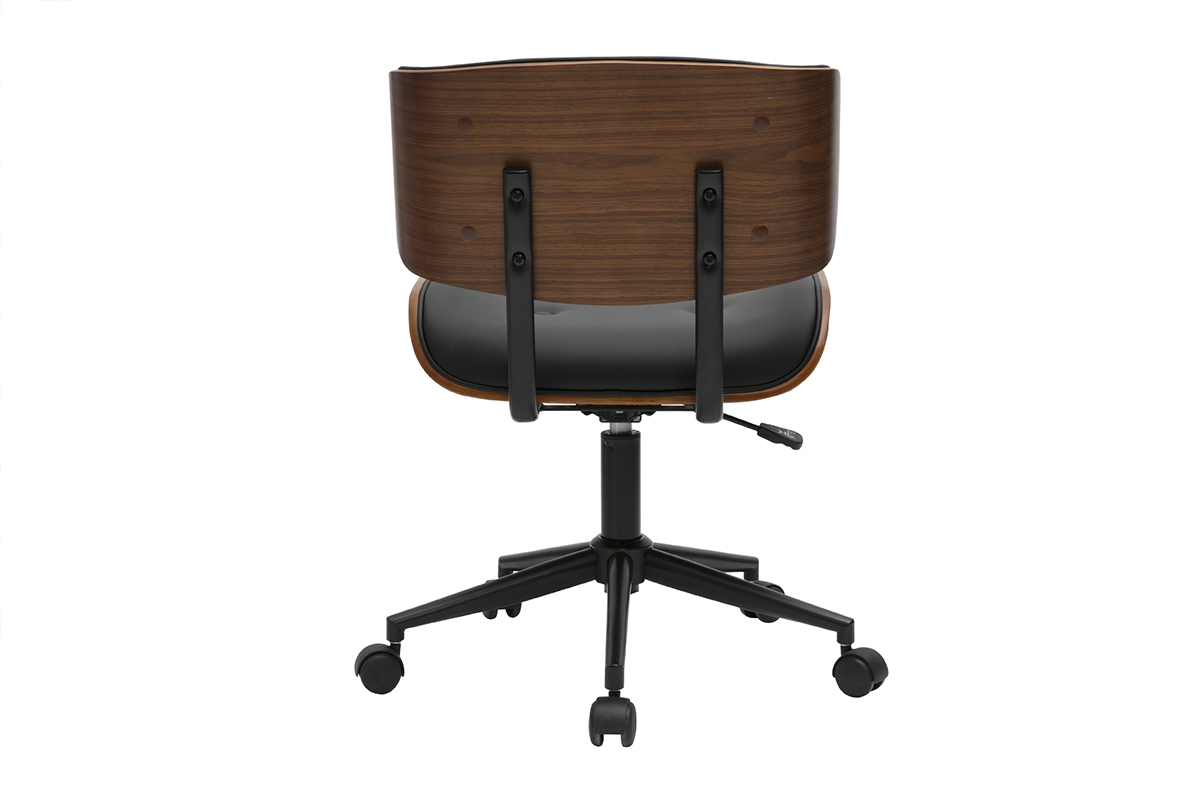 Silla de oficina con ruedas negra y madera oscura BASILE