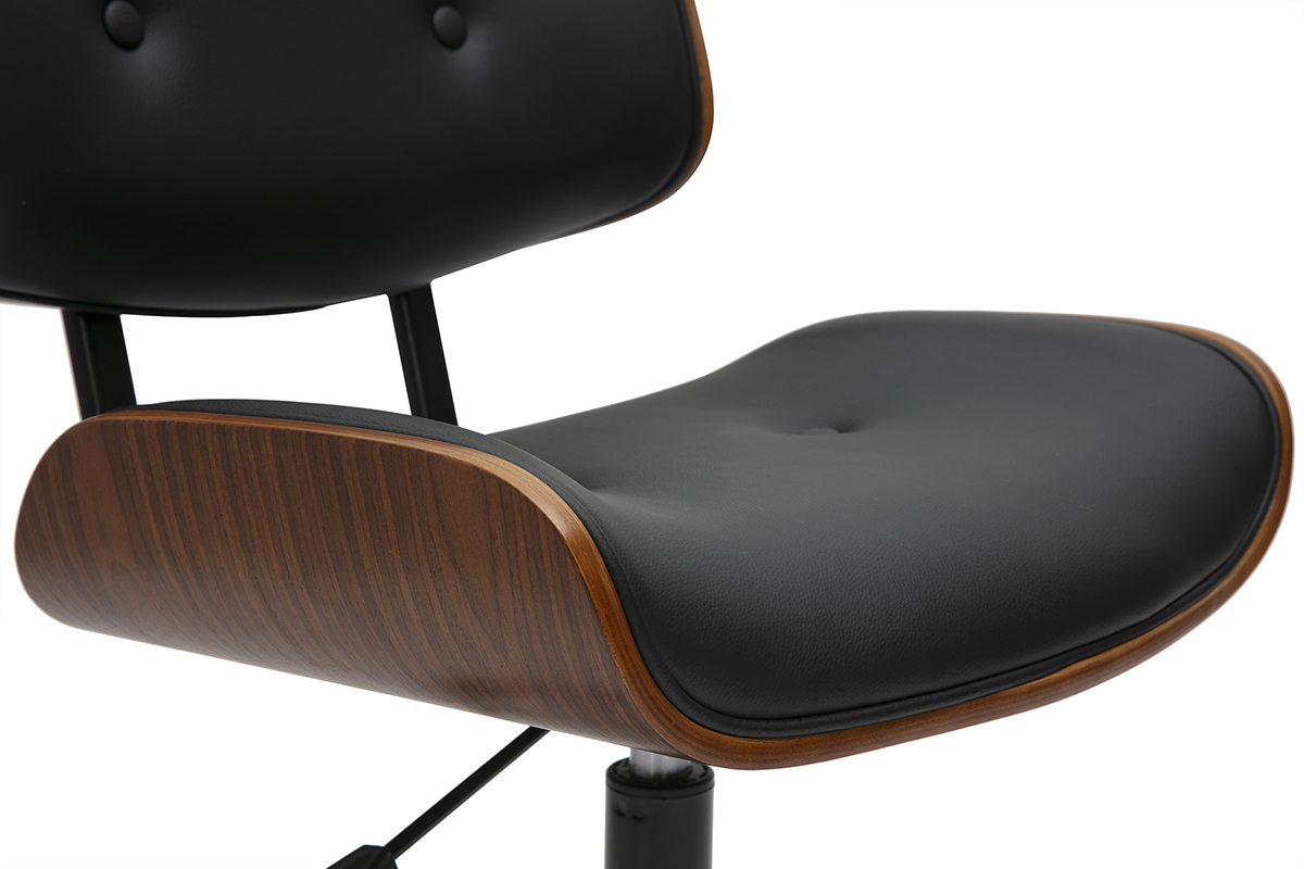 Silla de oficina con ruedas negra y madera oscura BASILE