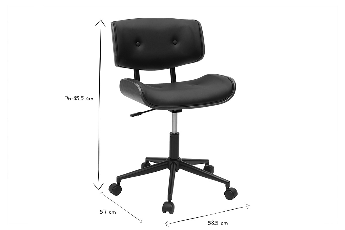 Silla de oficina con ruedas negra y madera oscura BASILE