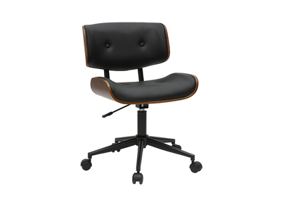 Silla de oficina con ruedas negra y madera oscura BASILE