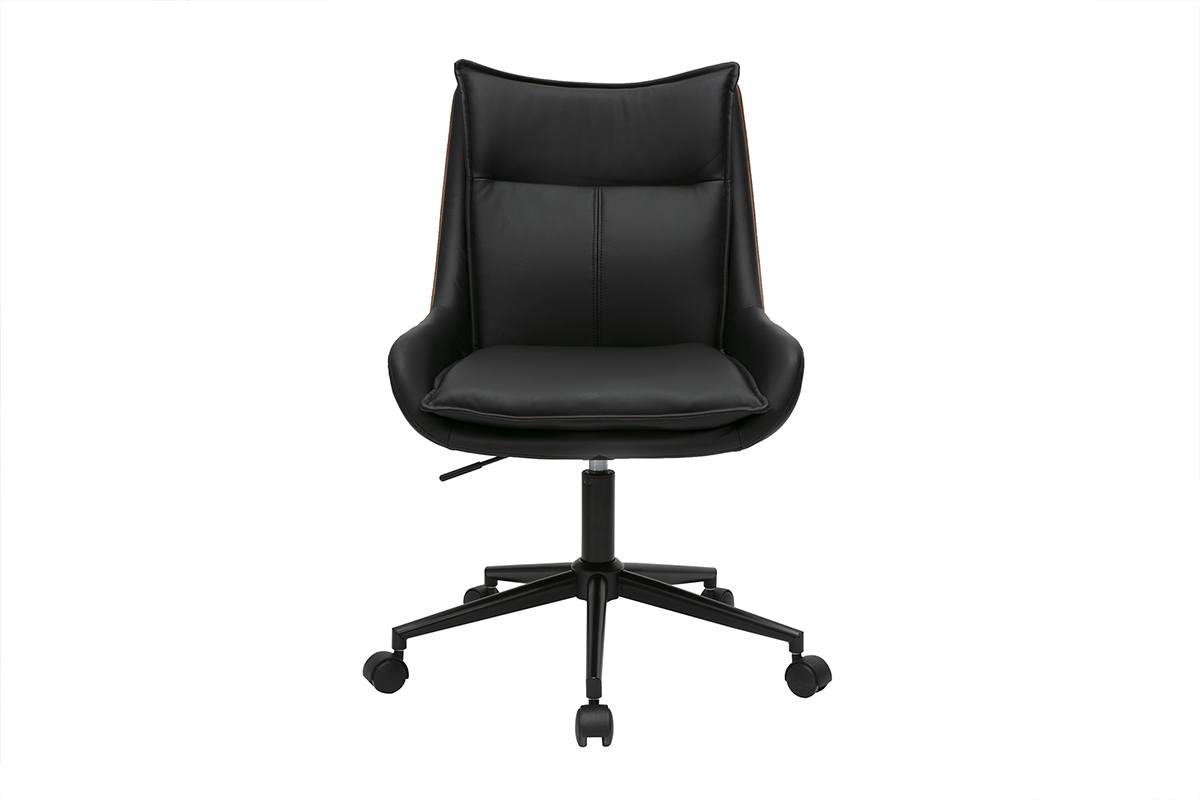 Silla de oficina con ruedas negra y madera oscura BLAISE