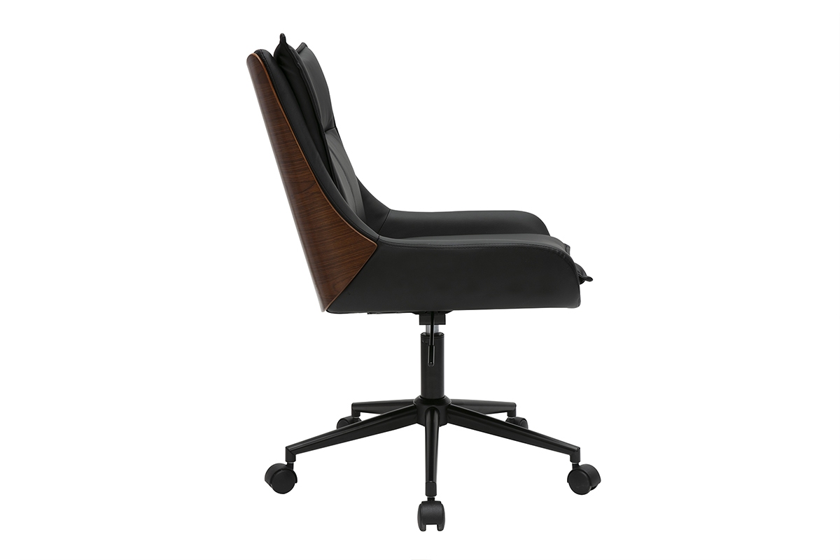 Silla de oficina con ruedas negra y madera oscura BLAISE