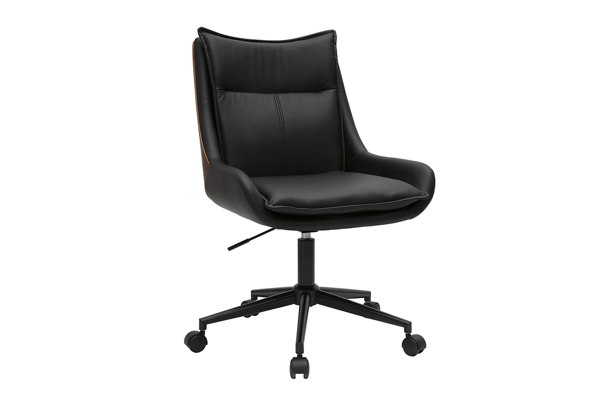 Silla de oficina con ruedas negra y madera oscura BLAISE